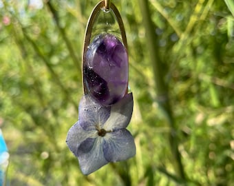 Amethyst Hydrangea Flower Stainless Steel Necklace