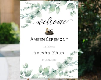 Ameen Ceremony Welcome Sign | Ameen Decoration | Ameen Mubarak Welcome Sign | Editable Template  | Downloadable | Printable