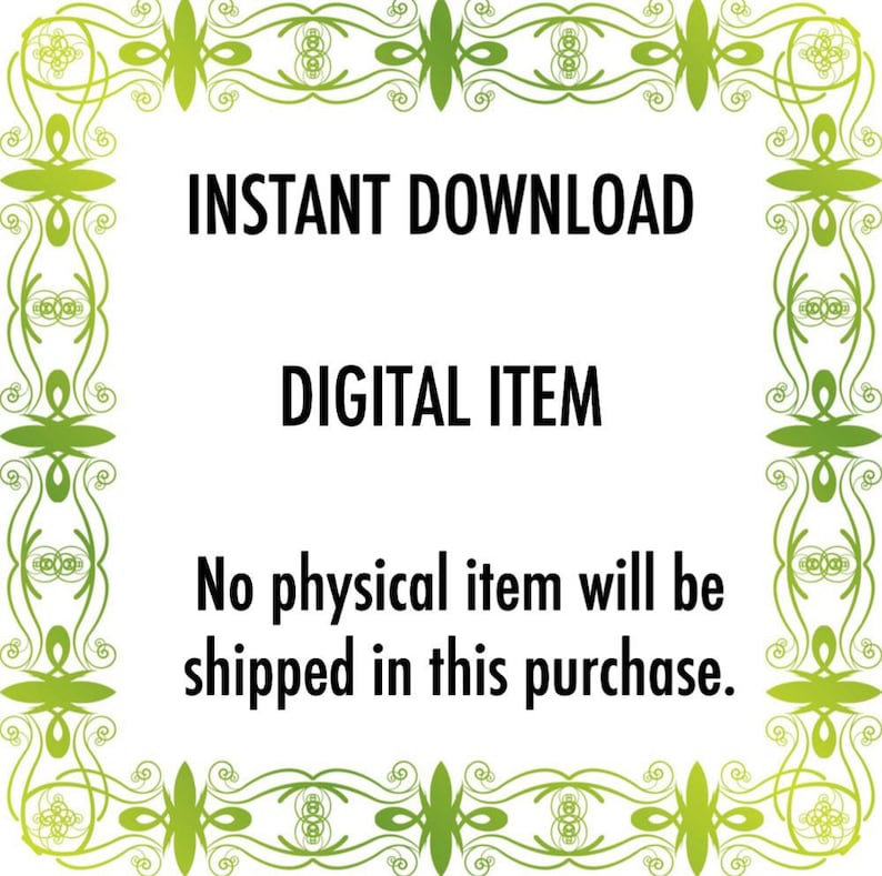 Puede incluir: Un gr&aacute;fico de descarga instant&aacute;nea con un borde floral verde y amarillo. El texto dice "DESCARGA INSTANT&Aacute;NEA" y "ART&Iacute;CULO DIGITAL". El texto debajo dice "No se enviar&aacute; ning&uacute;n art&iacute;culo f&iacute;sico con esta compra."