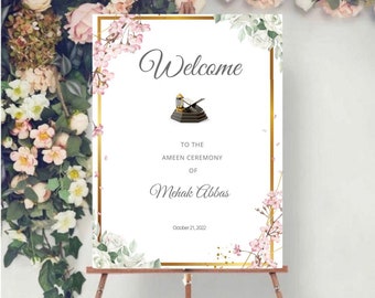 Letrero de bienvenida para la ceremonia del Amén / Decoración del Amén / Letrero de bienvenida para el Amén Mubarak / Plantilla editable / Descargable / Imprimible