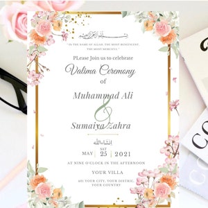 Valima Invitation Printable Walima Invitation Digital Valima Card Editable Walima Card
