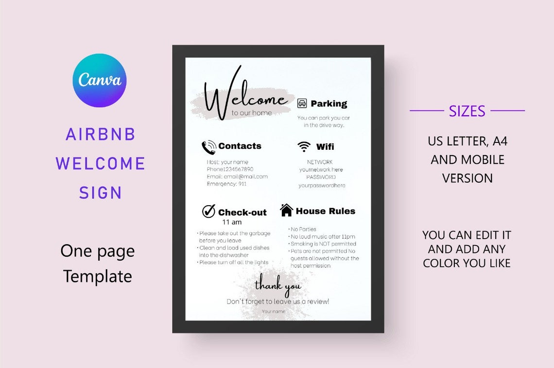 Airbnb Welcome Template Printable and Mobile-friendly Welcome Sign and ...