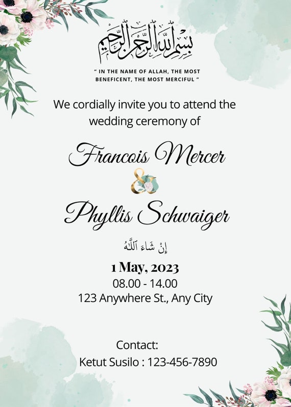 Muslim Wedding Invitation | Islamic Wedding Invitation | Editable