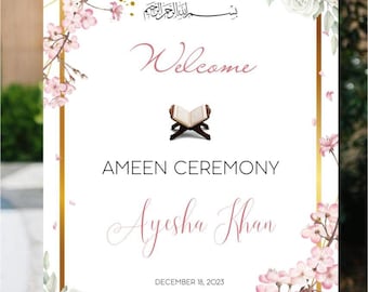 Ameen Ceremony Welcome Sign | Ameen Decoration | Ameen Mubarak Welcome Sign | Editable Template  | Downloadable | Printable