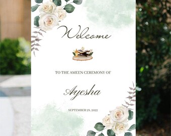 Ameen Ceremony Welcome Sign | Ameen Decoration | Ameen Mubarak Welcome Sign | Editable Template  | Downloadable | Printable