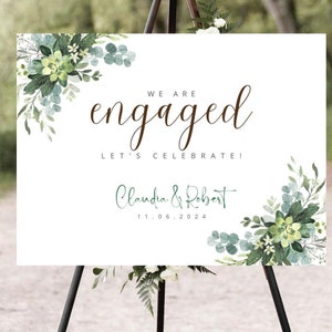 Printable Greenery &quot;We are engaged&quot; Engagement Welcome Sign - Modern and Minimalist Design - Perfect for Engagement Parties - PW 34