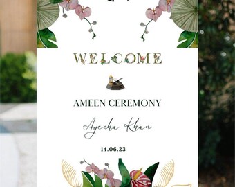 Ameen Ceremony Welcome Sign | Ameen Decoration | Ameen Mubarak Welcome Sign | Editable Template  | Downloadable | Printable