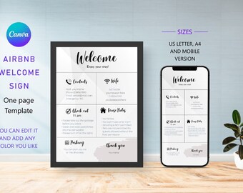 Airbnb Welcome Template - Printable and Mobile-Friendly Welcome Sign and Guest Information Sheet for Airbnb Hosts and Vacation Rentals