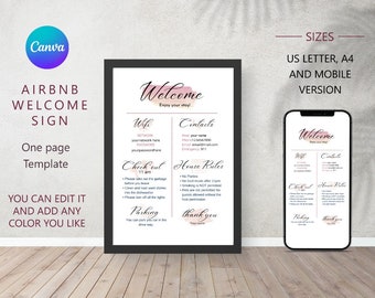 Airbnb Welcome Template - Printable and Mobile-Friendly Welcome Sign and Guest Information Sheet for Airbnb Hosts and Vacation Rentals