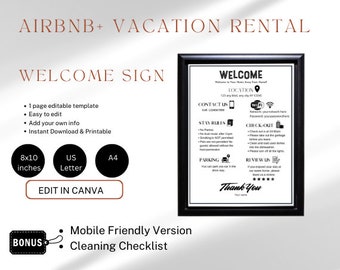 Airbnb Welcome Template - Printable and Mobile-Friendly Welcome Sign and Guest Information Sheet for Airbnb Hosts and Vacation Rentals