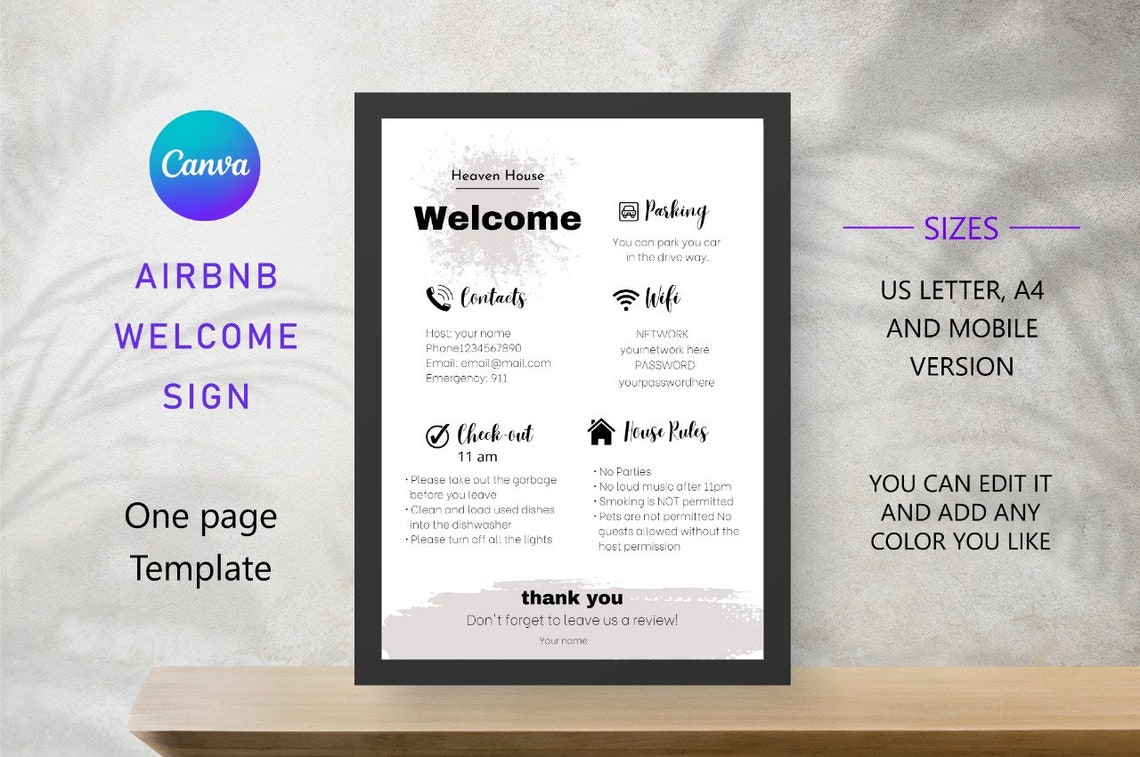 Airbnb Welcome Template - Printable and Mobile-friendly Welcome Sign ...