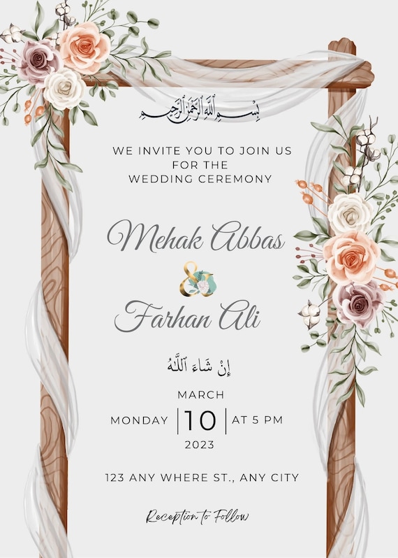 Muslim Wedding Invitation | Islamic Wedding Invitation | Editable