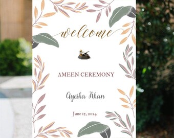 Ameen Ceremony Welcome Sign | Ameen Decoration | Ameen Mubarak Welcome Sign | Editable Template  | Downloadable | Printable