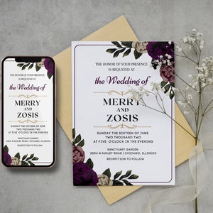 Burgundy Wedding Invitation Template | Burgundy Floral Wedding