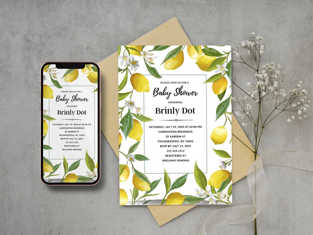Lemon Bridal Shower Invitation Lemon Wedding Shower Invitation Template