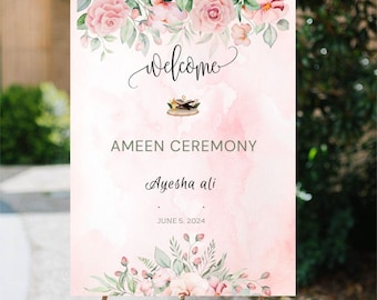 Ameen Ceremony Welcome Sign | Ameen Decoration | Ameen Mubarak Welcome Sign | Editable Template  | Downloadable | Printable