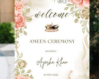 Ameen Ceremony Welcome Sign | Ameen Decoration | Ameen Mubarak Welcome Sign | Editable Template  | Downloadable | Printable
