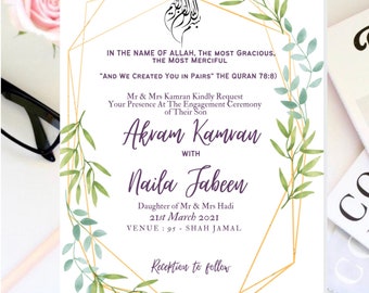 Muslim Engagement Invitation Islamic Engagement Invite Pakistani Engagement Invitation Template Printable