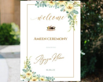 Ameen Ceremony Welcome Sign | Ameen Decoration | Ameen Mubarak Welcome Sign | Editable Template  | Downloadable | Printable