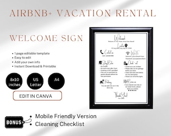 Airbnb Welcome Template - Printable and Mobile-Friendly Welcome Sign and Guest Information Sheet for Airbnb Hosts and Vacation Rentals
