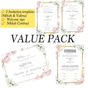 Nikah Invitation - Nikkah Invitation Template Set - Muslim Wedding Templates Bundle - Fully Editable, Downloadable, and Printable