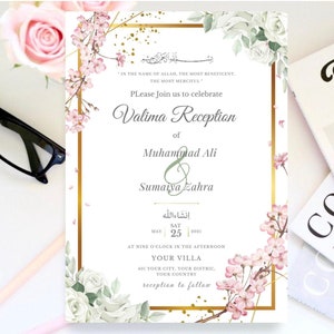 Zaproszenie Walima | Muzułmańskie zaproszenie ślubne | Cyfrowe zaproszenie Valima | Szablon do edycji | Do pobrania | Valima 1 do wydrukowania