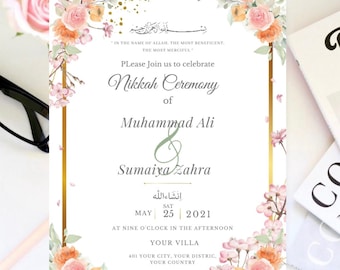 Nikah Invitation | Muslim Wedding Invitation | Nikkah invitation | Editable Template  | Downloadable | Printable
