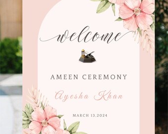 Ameen Ceremony Welcome Sign | Ameen Decoration | Ameen Mubarak Welcome Sign | Editable Template  | Downloadable | Printable