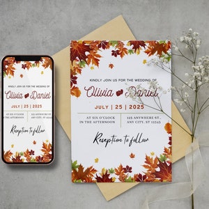 Fall Wedding Invitation Template | Rustic Wedding Invitation | Electronic Wedding Invitation | Autumn Wedding Invitation