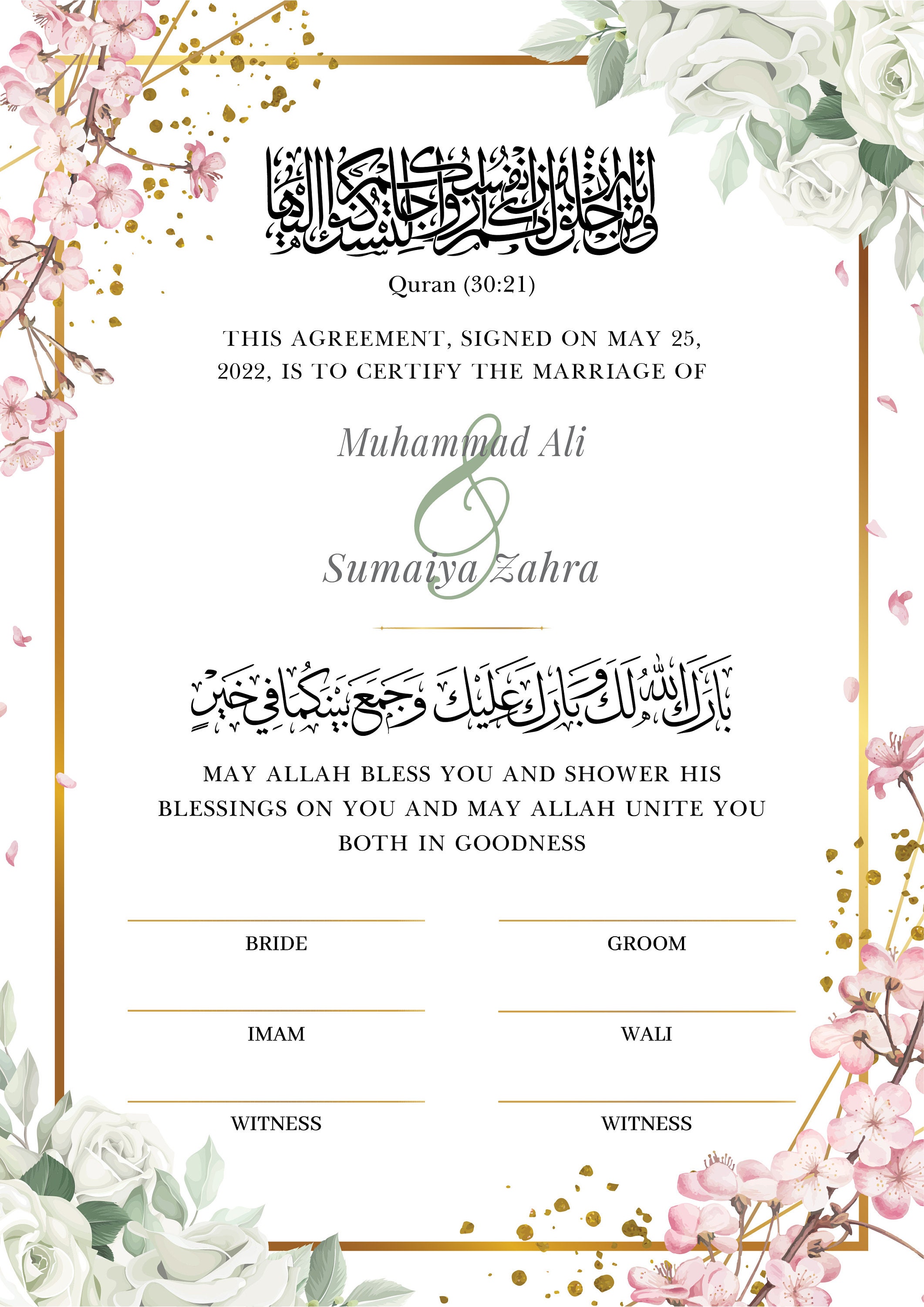 Nikkah Contract Digital Muslim Wedding Certificate of Marriage Template Nikkah Contract Digital Muslim Wedding Certificate of Marriage Template