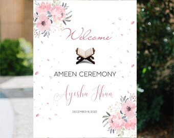 Ameen Ceremony Welcome Sign | Ameen Decoration | Ameen Mubarak Welcome Sign | Editable Template  | Downloadable | Printable