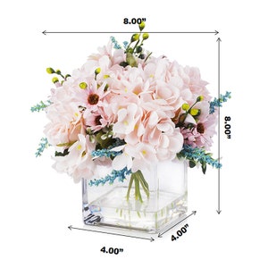 Enova Floral Mixed Artificial Silk Hydrangea Flower Arrangement in Glass Vase With Faux Water Realistic Fake Flower Centerpiece Decoration image 8