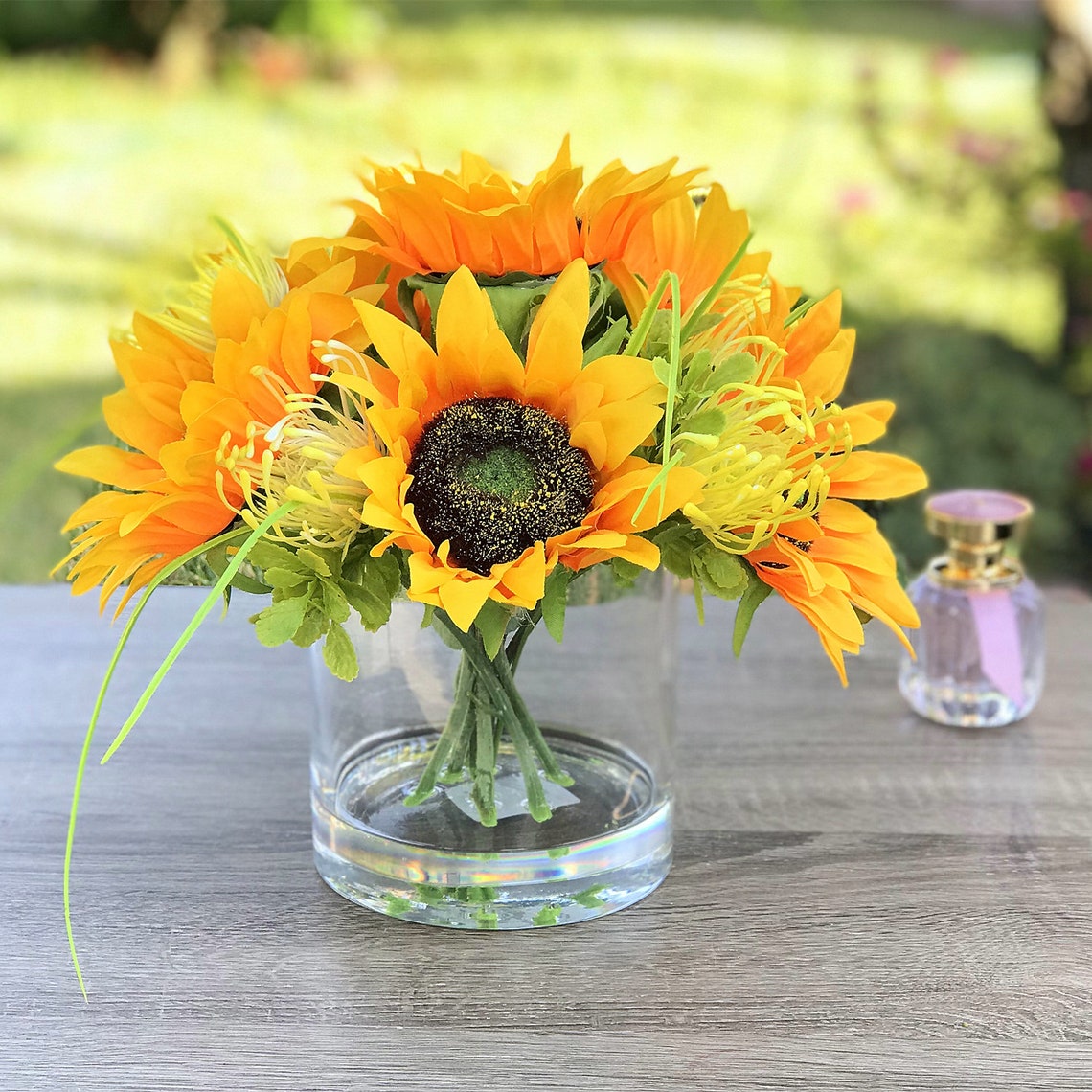 Enova Floral Mixed Artificial Sunflower Arrangement in Clear Etsy