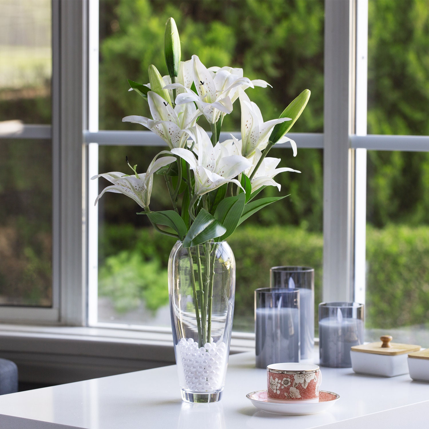 Artificial lilies in vase deals