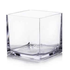 Clear Cube Glass Vase 4, 5, and 6 Inches Diameter Square Vases For Wedding Centerpieces, Home Office décor, Round Vase for Flowers, Candles