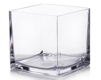 Clear Cube Glass Vase 4, 5, and 6 Inches Diameter Square Vases For Wedding Centerpieces, Home Office décor, Round Vase for Flowers, Candles