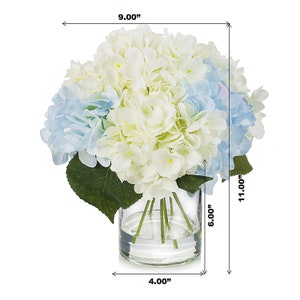 Enova Floral Artificial Flowers Silk Hydrangea Arrangement in Glass Vase With Faux Water Fake Stems Realistic Centerpiece Home Wedding Decor image 4