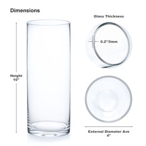 Clear Glass Cylinder Vase 4 inches Diameter and Different Height for Wedding Centerpieces, Home Office décor, Round Vase for Flowers 4"Wx 10" Height inches