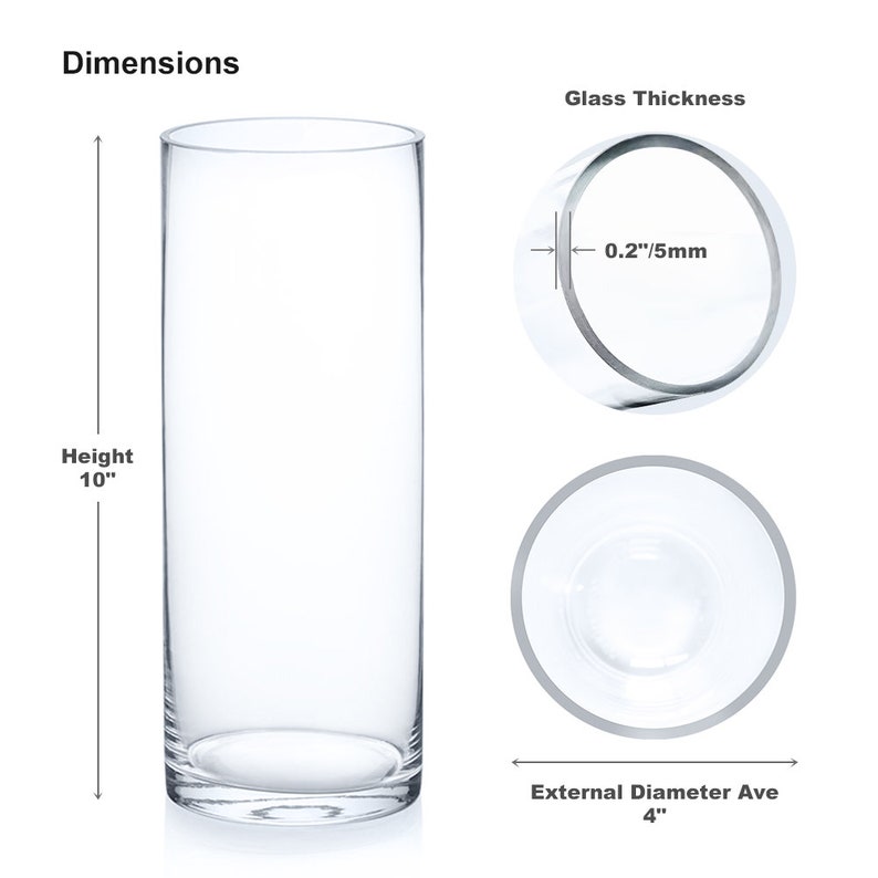 Clear Glass Cylinder Vase 4 inches Diameter and Different Height for Wedding Centerpieces, Home Office décor, Round Vase for Flowers 4"Wx 10" Height inches