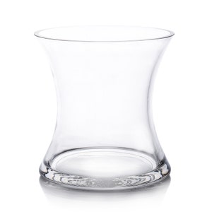 Clear Glass Unique Bouquet Vase, Short Hurricane Concaved Neiman Glass Vase