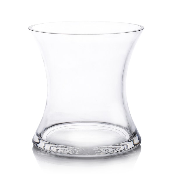 Clear Glass Unique Bouquet Vase, Short Hurricane Concaved Neiman Glass Vase