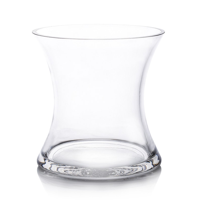 Clear Glass Unique Bouquet Vase, Short Hurricane Concaved Neiman Glass Vase image 1