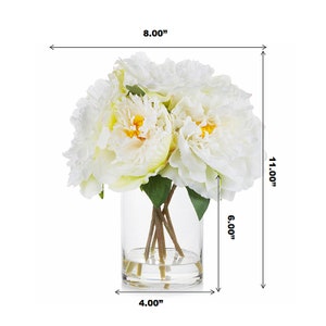 Enova Floral Silk Peony Artificial Flower Arrangement in Clear Glass Vase with Faux Water Fake Bouquet Centerpiece For Home Wedding Decor image 7