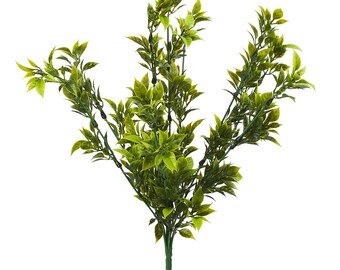 Enova Floral Faux Plastic Green Leaves Bush (Pack of 2) - Artificial Plant Bush - Fake Leaves For Decoration