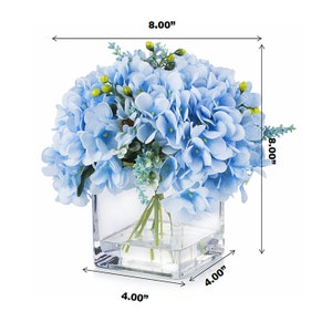 Enova Floral Mixed Artificial Silk Hydrangea Flower Arrangement in Glass Vase With Faux Water Realistic Fake Flower Centerpiece Decoration image 4