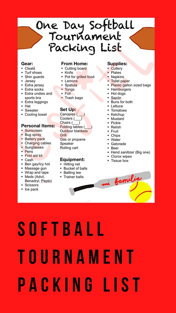 One Day Softball Tournament Packing List Etsy