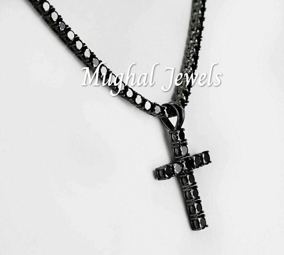 Black Diamond Cross Tennis Chain Real 