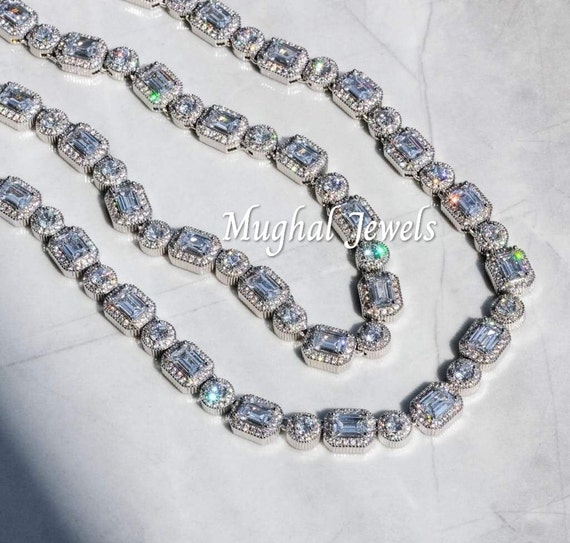 Emerald Clustered Diamond Tennis Chain 