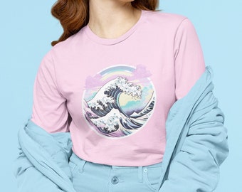 Vaporwave Pastel Great Wave Classic Unisex Long Sleeve Tee, Japan Aesthetic,