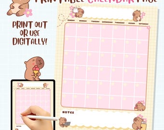 Capybara Calendar Page Digital Printable Download